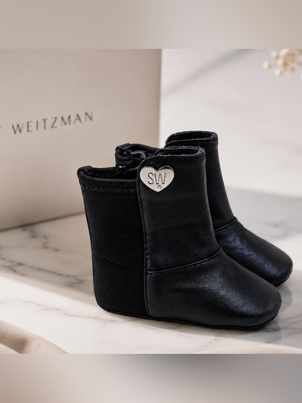 Stuart Weitzman Baby Black Boots with Heart Detail‎ Sz 1